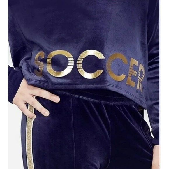 Nwt Justice‎ Velour Glitter Stripe Soccer Sports Sweatshirt Blue Size 8 - Picture 3 of 4